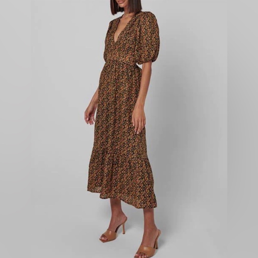 NWT Faithfull the Brand Romilla Linen from Anthropologie Floral Midi Dress,Sz-6 - Picture 2 of 13